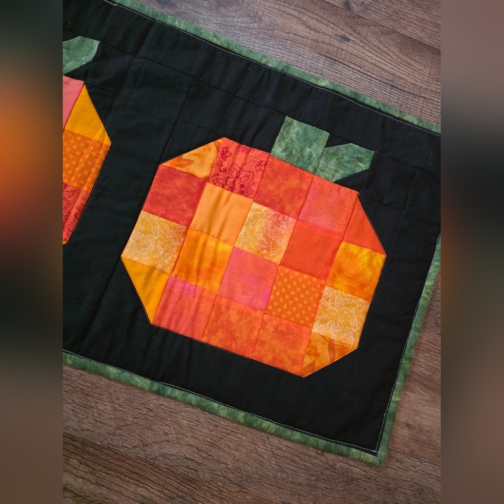 Handmade Quilted Scrappy Pumpkin Holiday Table Runner Decoration - Picture 3 of 6